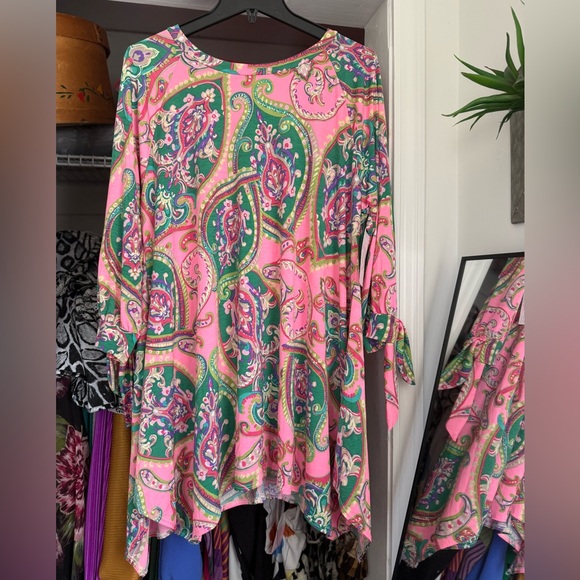 K&K Modest Boutique Tops - Paisley Pink/Green Tunic